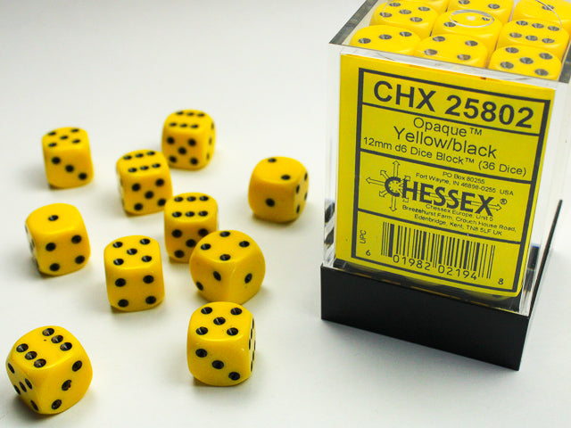Chessex Yellow/black 12mm d6 Dice Block (36 dice)