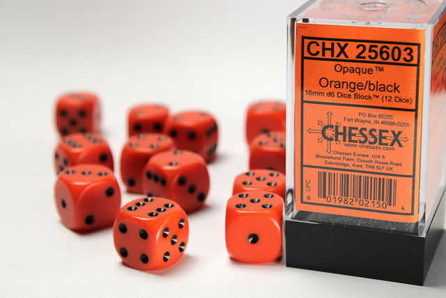 Chessex Orange/black 16mm d6 Dice Block (12 dice)