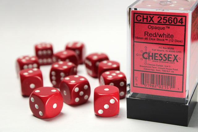 Chessex Red/white 16mm d6 Dice Block (12 dice)
