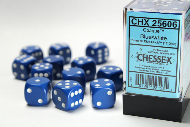 Chessex Blue/white 16mm d6 Dice Block (12 dice)