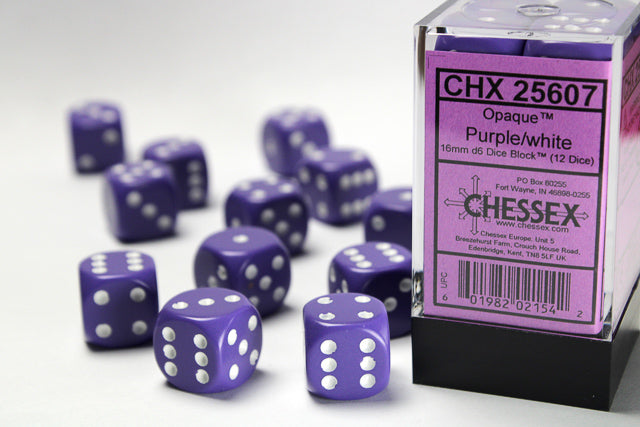 Chessex Purple/white 16mm d6 Dice Block (12 dice)