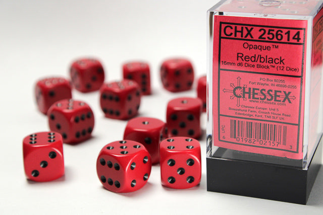 Chessex Red/black 16mm d6 Dice Block (12 dice)