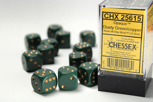 Chessex Dusty Green/copper 16mm d6 Dice Block (12 dice)