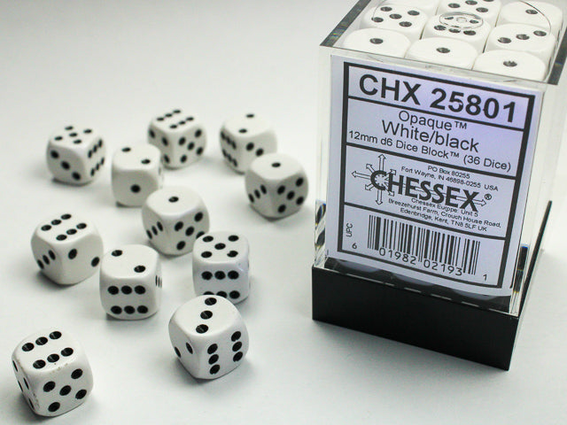 Chessex White/black 12mm d6 Dice Block (36 dice)