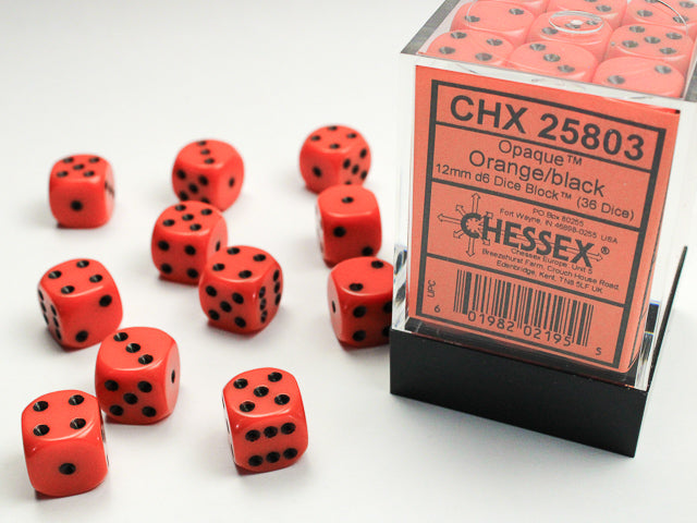 Chessex Orange/black 12mm d6 Dice Block (36 dice)