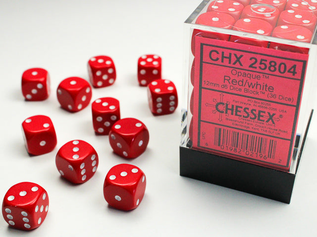 Chessex Red/white 12mm d6 Dice Block (36 dice)