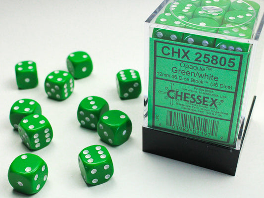 Chessex Green/white 12mm d6 Dice Block (36 dice)