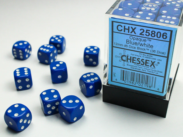Chessex Blue/white 12mm d6 Dice Block (36 dice)