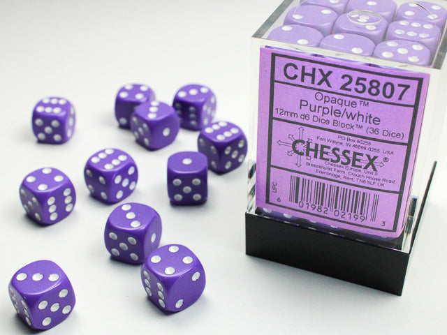 Chessex Purple/white 12mm d6 Dice Block (36 dice)