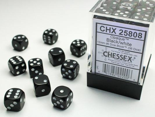 Chessex Black/white 12mm d6 Dice Block (36 dice)